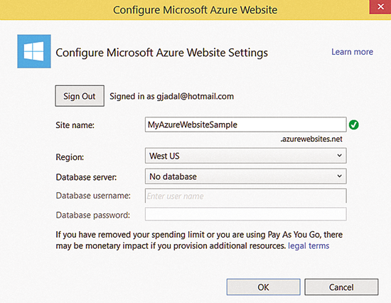 Konfigurieren von Microsoft Azure-Websitedetails