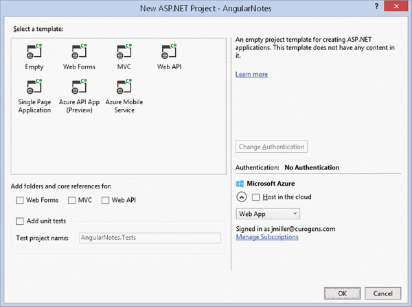 Erstellen ein leeres ASP.NET-Projekts