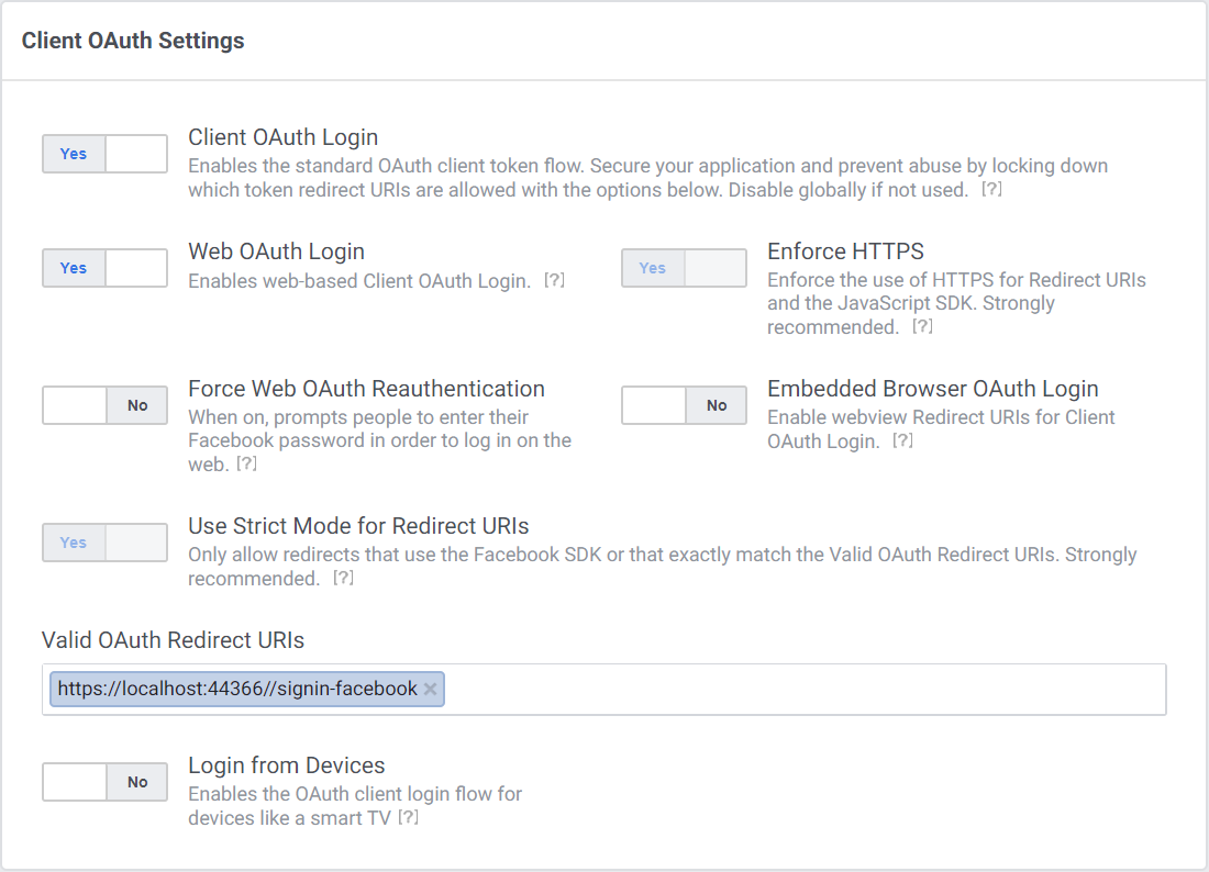 Client OAuth Settings page