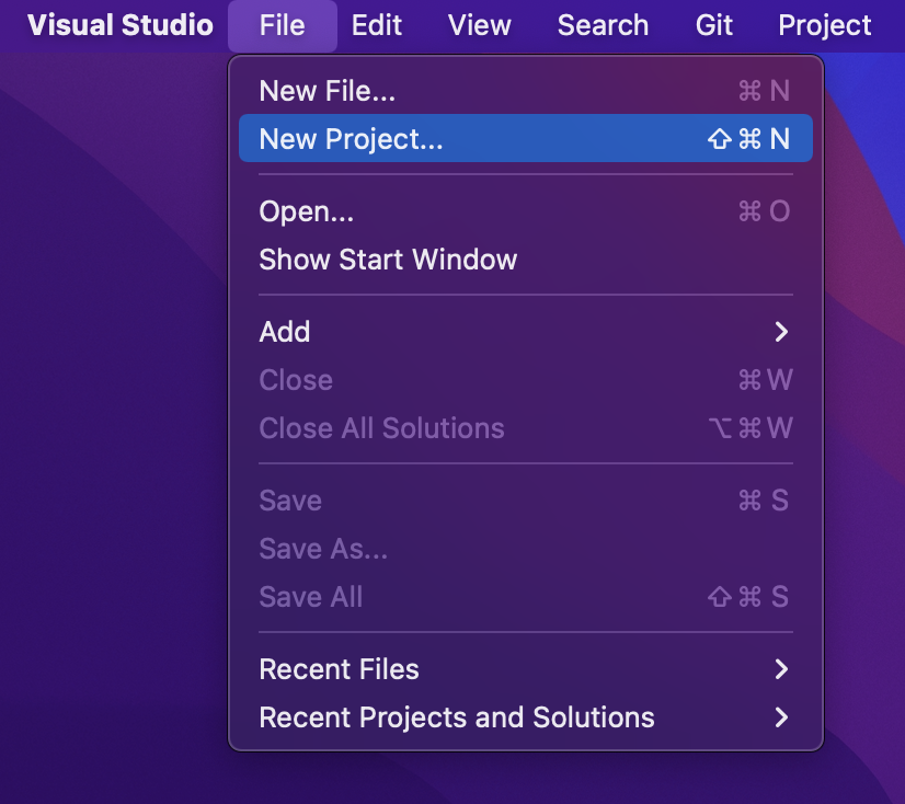 Neue Projektmappe in macOS