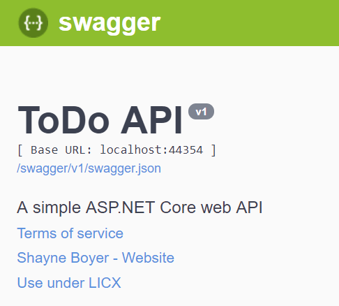 Swagger-Benutzeroberfläche mit Versionsinformationen
