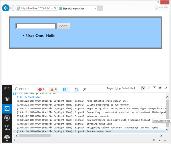 SignalR-Ablaufverfolgungsereignisse in der Browserkonsole