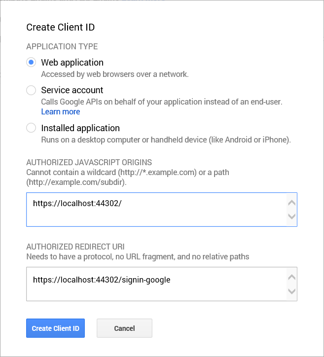 Google – Erstellen der Client-ID