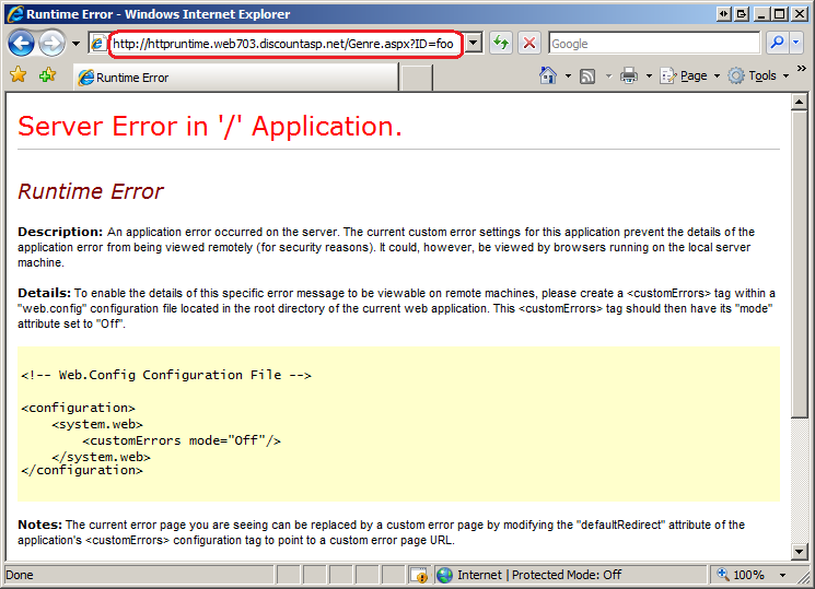 aspx runtime error web.config