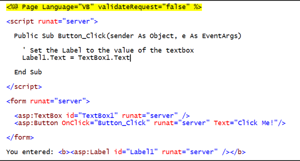 Screenshot, der zeigt, dass der folgende Code geändert wurde, um die Anforderungsüberprüfung zu deaktivieren.