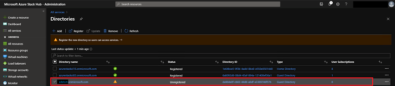 Screenshot that shows selecting a directory to register.