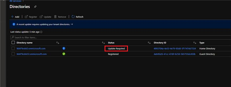 Screenshot that shows a directory requiring an update.