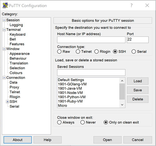 PuTTY-Konfigurationsbereich