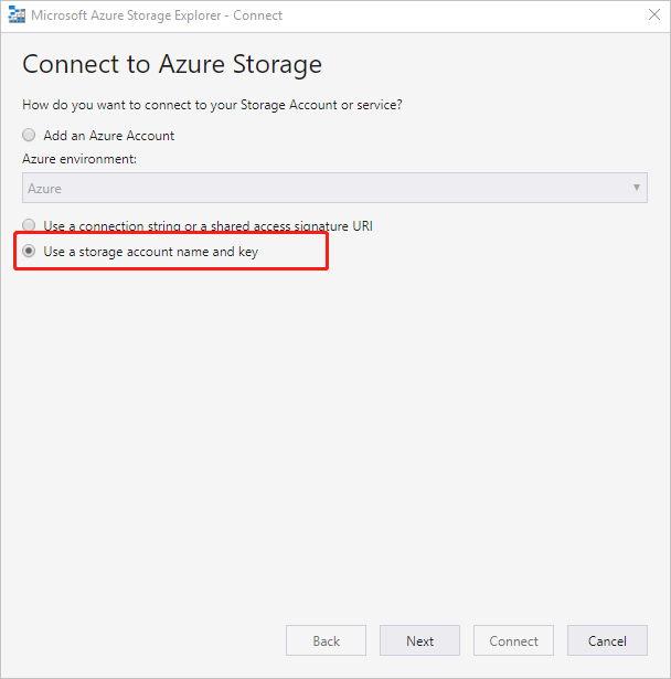 Hinzufügen eines Kontos: Verbinden mit Azure Storage