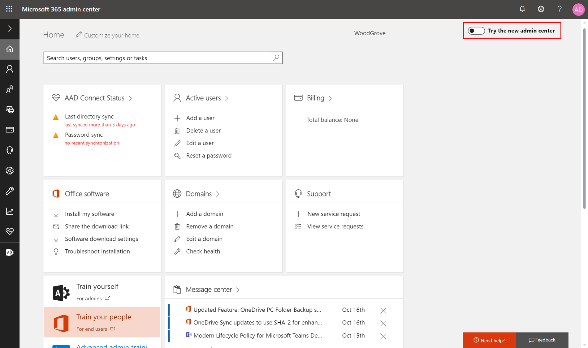 Preview the new M365 admin center experience