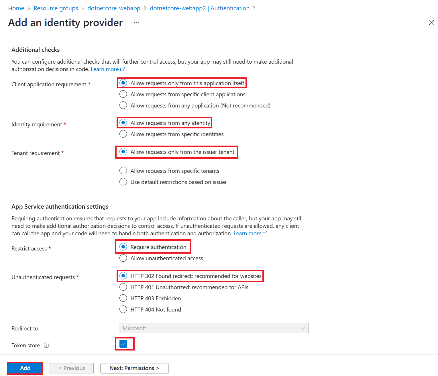 Screenshot, der die Abschnitte „Zusätzliche Überprüfungen“ und „Authentifizierungseinstellungen“ zeigt.