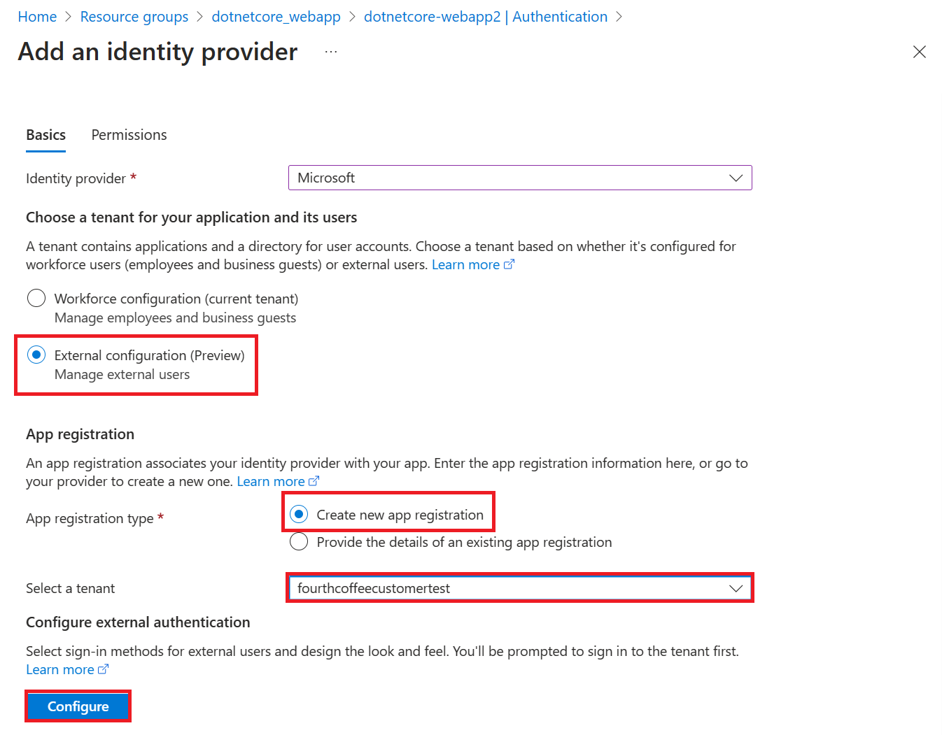 Screenshot, der die Seite „Identitätsanbieter hinzufügen“ zeigt.