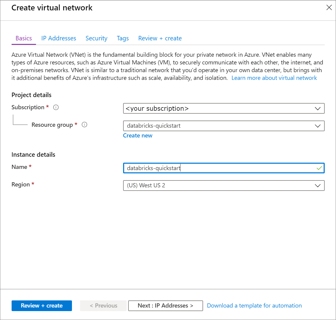 Grundlegendes für ein virtuelles Netzwerk im Azure-Portal