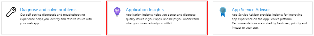 Screenshot: Auswählen der Schaltfläche „Application Insights”