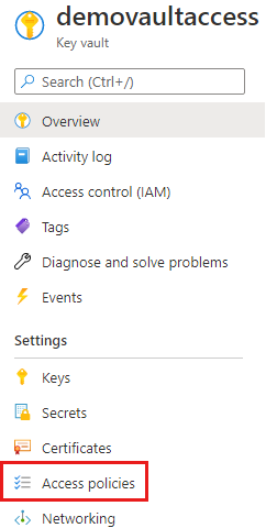 Screenshot of the key vault setting to select access policies.