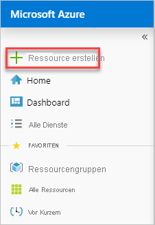Screenshot des Erstellens einer neuen Ressource im Azure-Portal