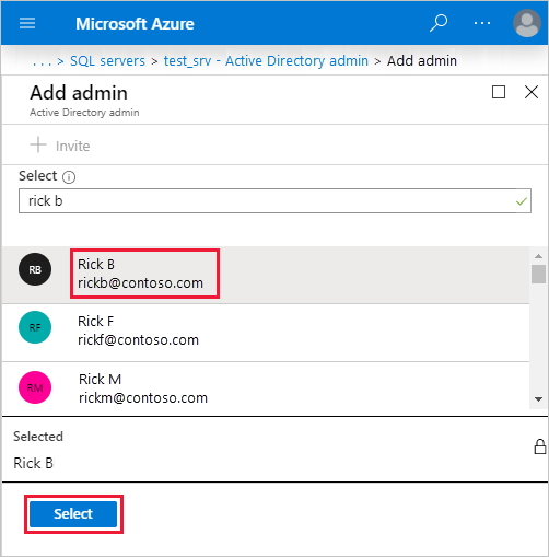 Select Azure Active Directory admin