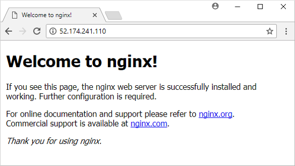 NGINX-Website wird nun ordnungsgemäß geladen.