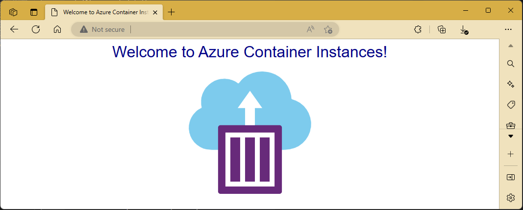 Screenshot der Beispielseite „Azure Container Instances“