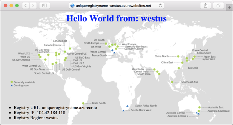 Screenshot, der die im Browser angezeigte, bereitgestellte Web-App zeigt.