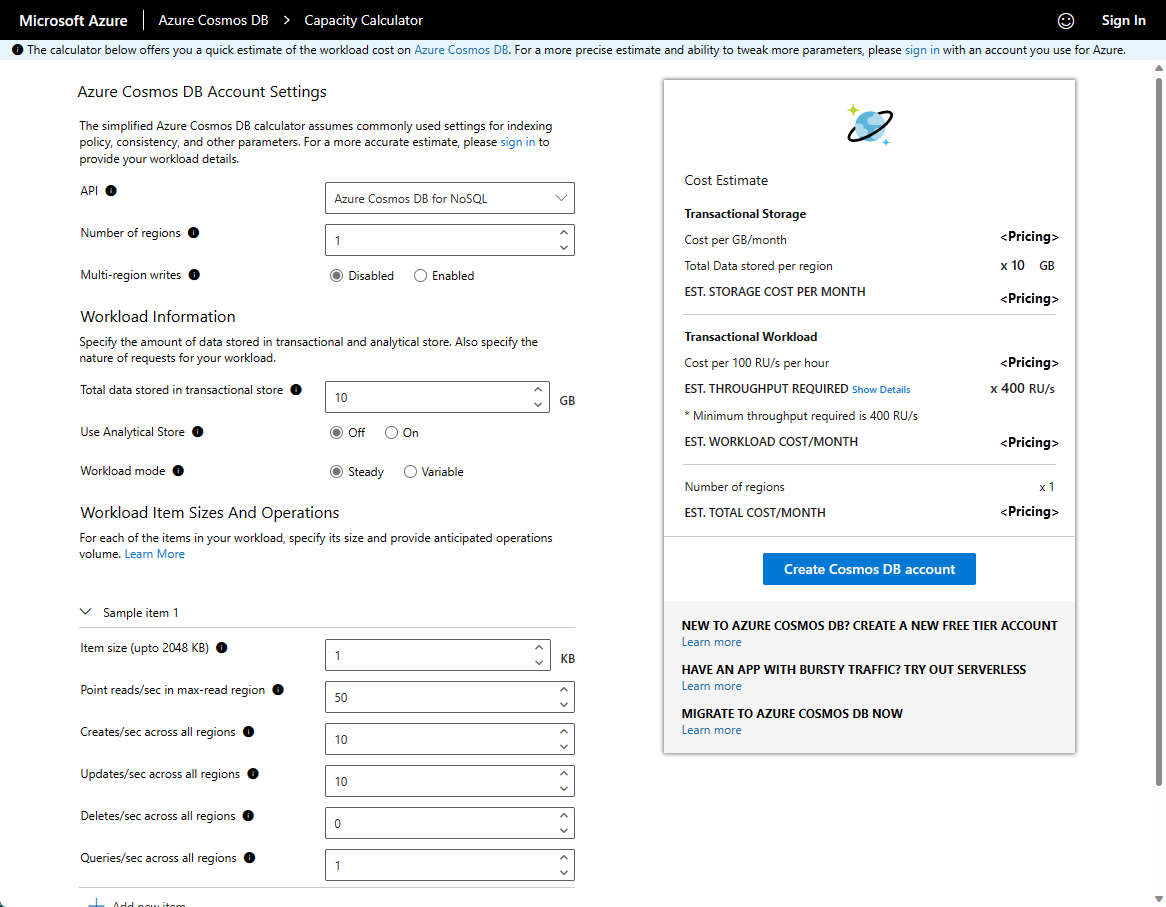 Planen und Verwalten von Kosten für Azure Cosmos DB  Microsoft Docs