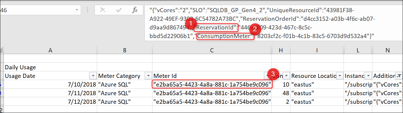 Screenshot, der Details einer C S V-Datei für reservierte Kapazität zeigt.