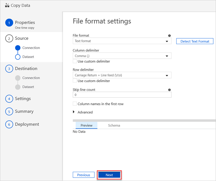Bereich „File format settings“ (Dateiformateinstellungen)