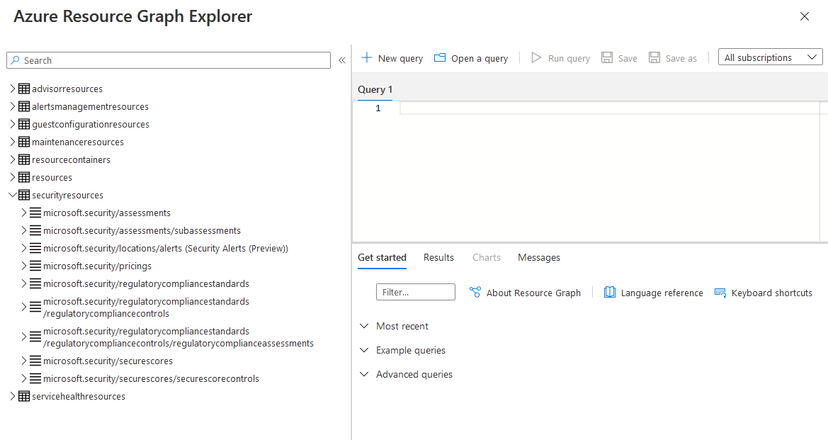 Azure Resource Graph-Explorer und die verfügbaren Tabellen.