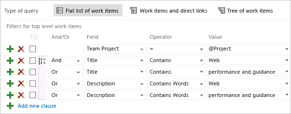 Editor for flat list query for filtering key words