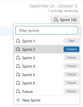 Boards>Sprints>Sprint selector