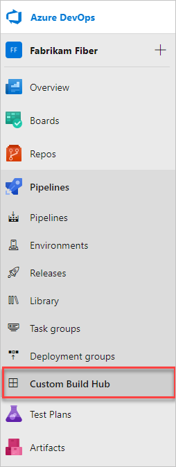 Benutzerdefinierter Hub, der Azure-Pipelines hinzugefügt wurde.