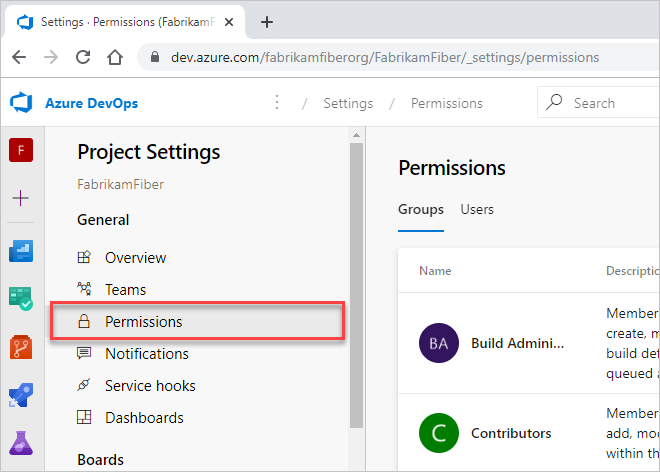 Screenshot, open Project settings, Permissions.
