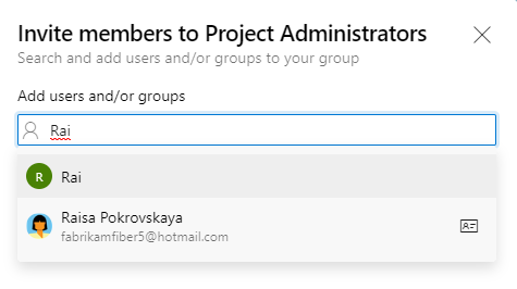 Add users and group dialog