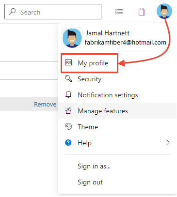 Select the user profile menu, and then My profile