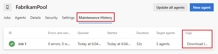 Maintenance job history