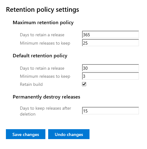 On premises release retention settings