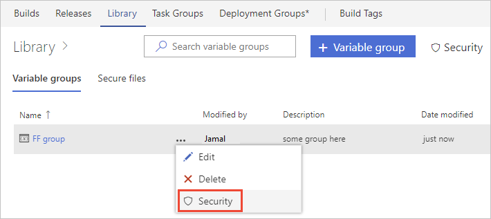 Configure permission for one variable group