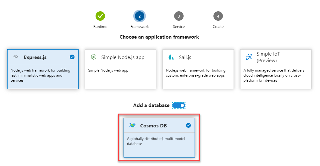 Use the Azure Portal to set up and deploy to an Azure Cosmos DB database.