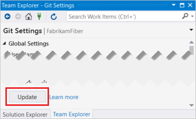 Screenshot der Optionen für die Repositoryeinstellungen im Team Explorer in Visual Studio 2017.