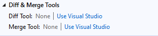 Screenshot mit den Einstellungen für das Diff- und Zusammenführen von Tools in Team Explorer in Visual Studio 2019.