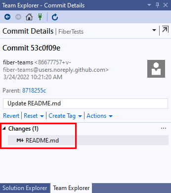 Screenshot of the Commit Details window within Visual Studio 2019.