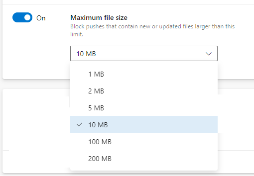 Screenshot that shows the Maximum file size policy setting.