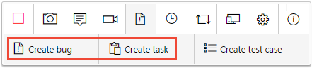 Screenshot des Hinzufügens eines Fehlers aus der Erweiterung „Testen & Feedback“, Feature „Fehler erstellen“ oder „Aufgabe erstellen“.