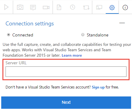 Enter the Azure DevOps or TFS URL you want to connect to
