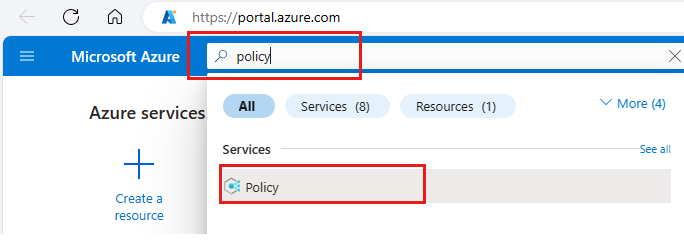 Screenshot of searching for Policy in All Services.