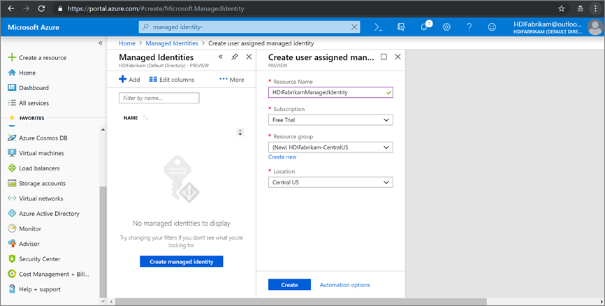 Create a new user-assigned managed identity.