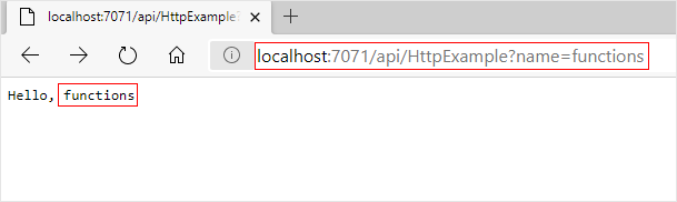 localhost-Antwort der Funktion im Browser