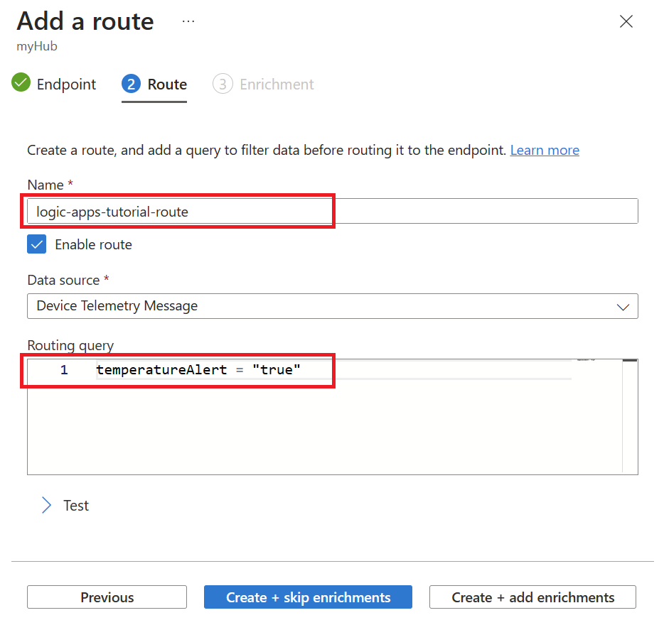 Screenshot that shows adding a route with a query.