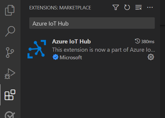 Screenshot zeigt die Suchleiste und die Liste in der Ansicht „Erweiterungen“ von Visual Studio Code.