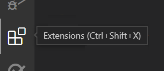 Screenshot zeigt das Ansichtssymbol „Erweiterungen“ und den Tastaturkurzbefehl aus Visual Studio Code.
